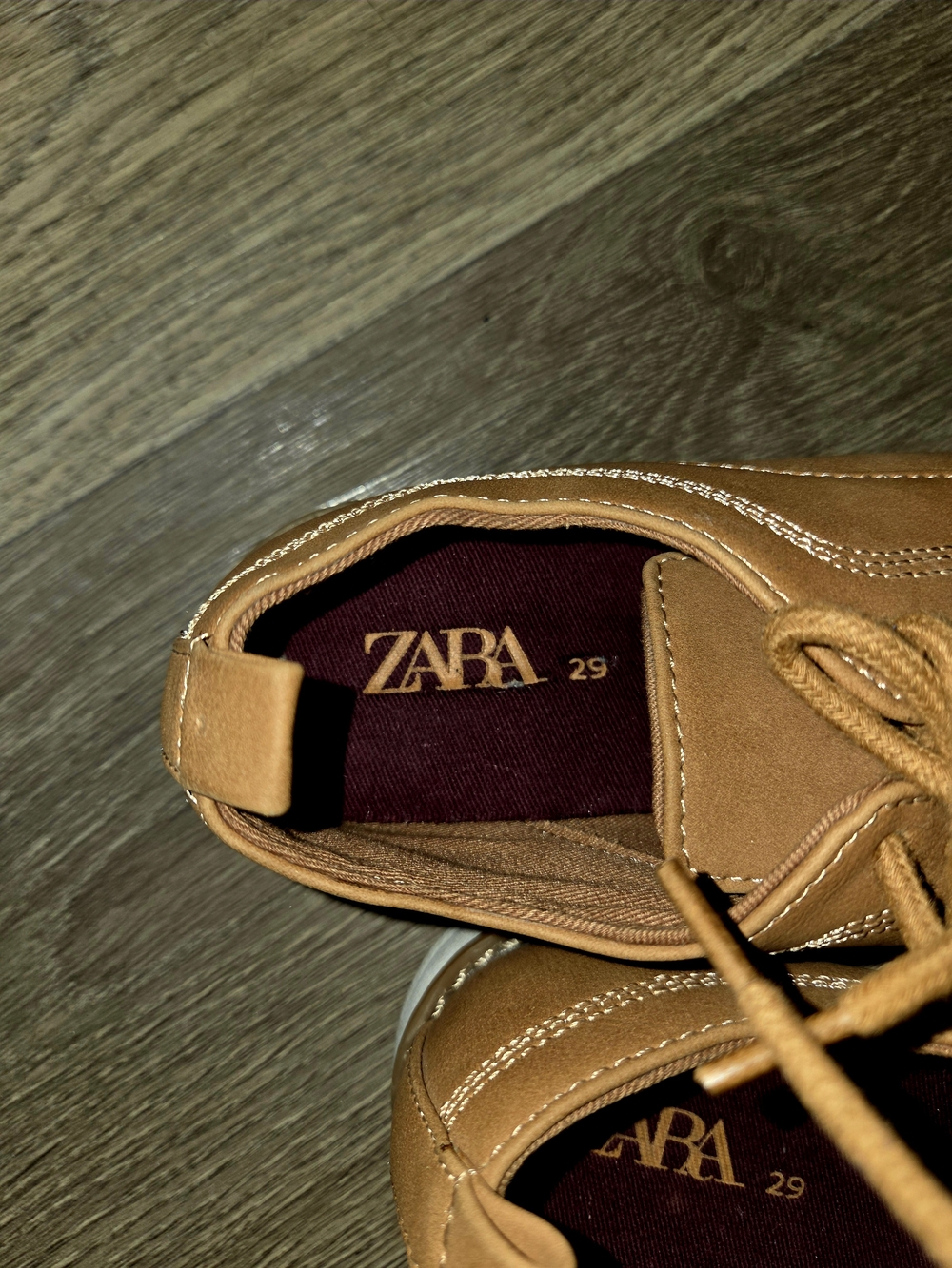 Zara Kids Tan Slip-On Loafers with Burgundy Insole